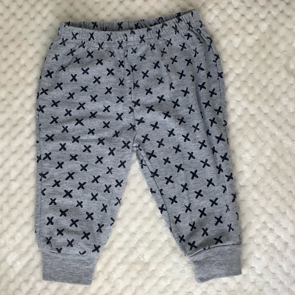 Baby Essentials Grey Pants with Black X’s  Size 0–6M 👶🖤